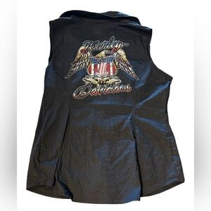 Harley Davidson Rhinestone Sleeveless Eagle American Flag Blouse Size Large